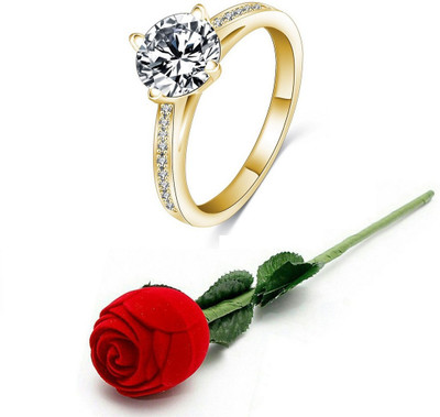

Jewels Galaxy Valentine Rings Alloy Cubic Zirconia, Crystal Yellow Gold Plated Ring, White