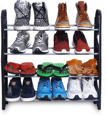 CheckSums Plastic Collapsible Shoe Stand(Black, 4 Shelves)