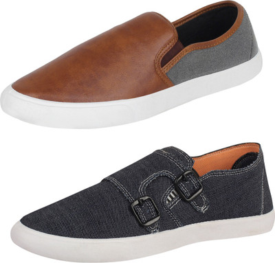 

Aero 02 Pair Combo Canvas Loafers For Men(Blue, Brown, Grey