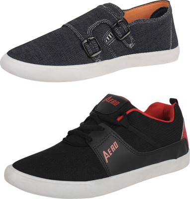 

Aero 02 Pair Combo Canvas Sneakers For Men(Black, Red, Blue
