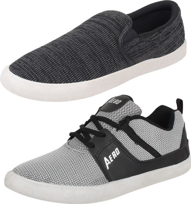 

Aero 02 Pair Combo Canvas Sneakers For Men(Multicolor, Lgrey::black::black