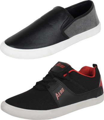 

Aero 02 Pair Combo Canvas Sneakers For Men(Black, Red, Black, Grey