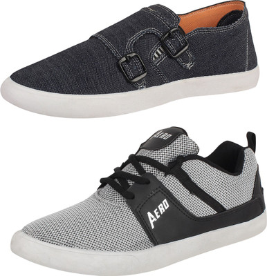 

Aero 02 Pair Combo Canvas Sneakers For Men(Grey, Black, Blue, Lgrey::black::blue