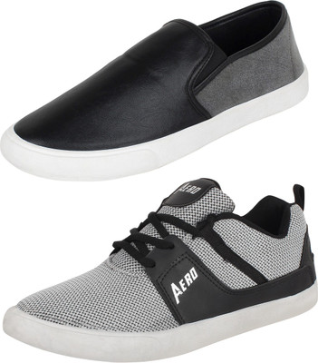 

Aero 02 Pair Combo Canvas Sneakers For Men(Multicolor, Lgrey::black::black::grey