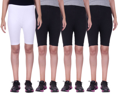 

Alisha Short For Girls Sports Solid Cotton Lycra Blend(Multicolor, Pack of 4, Black;white