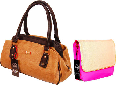 Anemone Women Casual Tan, Pink PU Hand-held Bag, Pink;tan