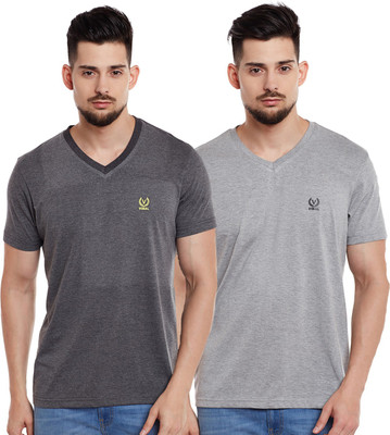 MACK JONNEY Solid Men V Neck Multicolor T-Shirt