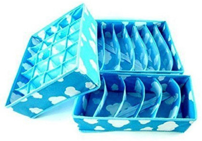 Everbuy Set of 3 Foldable Drawer Dividers, Storage Boxes, Innerwear Storage Box, Closet Organizers, Under Bed Organizer for Clothing, Shoes, Underwear, Bra, Socks (Blue)(Blue)