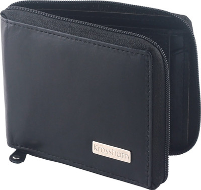 

Krosshorn Men Black Genuine Leather Wallet(6 Card Slots)
