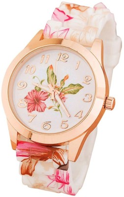 COSMIC NEW GENEVA PLATINUM SL-244 SILICONE STRAP FLORAL BIG SIZE DIAL -35 mm diameter LADIES & WOMEN Watch  - For Girls   Watches  (COSMIC)