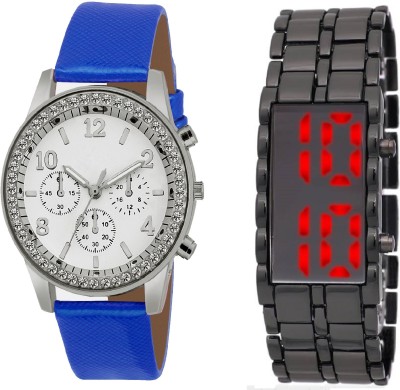COSMIC LEDSKMEI HEAVY BRACELET WITH RED LIGHT FOR MEN WITH NEW GENEVA PLATINUM Stylist Diamond STUDDED Analogue blue Color WOMEN Watch  - For Boys & Girls   Watches  (COSMIC)