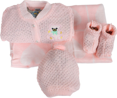 

Babies Bloom New Born Pink Crochet Baby Blanket Set, Pink Baby Cardigan, Pink Baby Hat, Pink Baby Booties, Pink Pyjama (0-3 Months)(Pink)