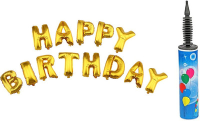 

PartyballoonsHK Solid "Happy Birthday" Golden Foil Letters Toy Balloon With Pump Balloon(Gold, Pack of 14)