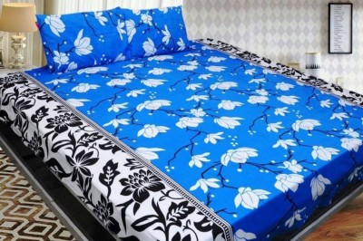 Machroli Prints 150 TC Microfiber Double 3D Printed Flat Bedsheet(Pack of 1, Blue)