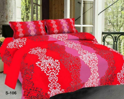 chunnu2star 144 TC Microfiber Double 3D Printed Flat Bedsheet(Pack of 1, Red)