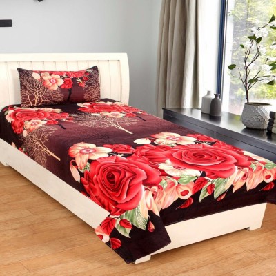 HOME SMART 16 TC Polycotton Single Floral Flat Bedsheet(Pack of 1, Brown)