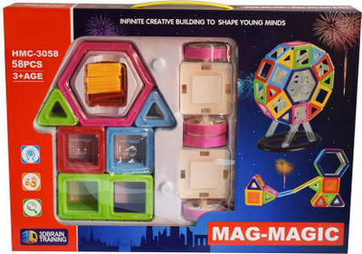 

TALKING GANESHA Kiditos 58 Pcs 3D Magnetic Building Blocks Creativity Brain Development Learning Toy (Multicolor)(Multicolor)
