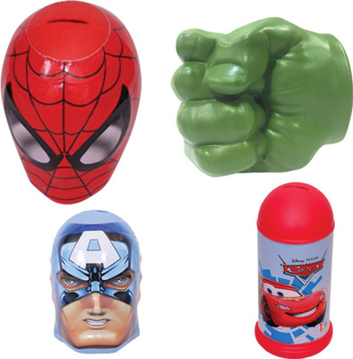 

Marvel Combo of Marvel avengers & spiderman & hulk fist & missile shape coin bank for kids/Premium quality/100 % safe & Non-toxic/Money Collection toys/ Includes money banks/Multi colour coin banks Coin Bank(Multicolor)