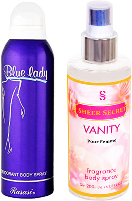 

Rasasi BLUE LADY WOMEN 200 ML with SHEER SECRET VANITY WOMEN 200 ML(Set of 2)