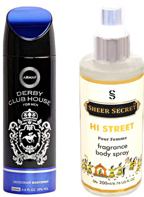 

Armaf DERBY CLUB BLACK MEN 200 ML with SHEER SECRET HI STREET WOMEN(Set of 2)