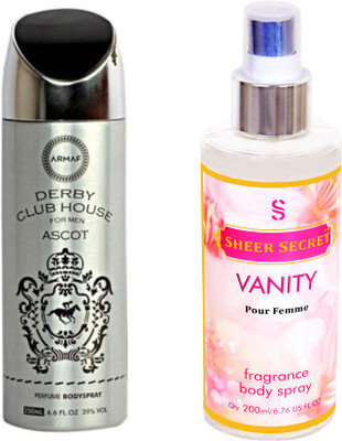 

Armaf DERBY CLUB ASCOT MEN 200 ML with SHEER SECRET VANITY WOMEN 200 ML(Set of 2)