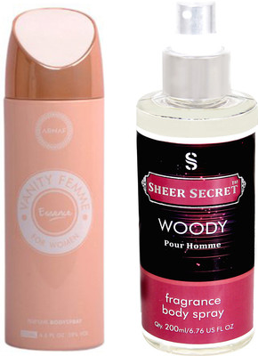 

Armaf VANITY ESSENCE WOMEN 200 ML with SHEER SECRET WOODY MEN 200 ML(Set of 2)