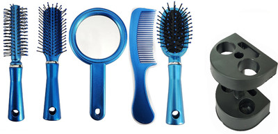 

Confidence Hair Brush Combo Kit With Hand Mirror And Stand (Set Of 6 , Blue)(Set of 6)