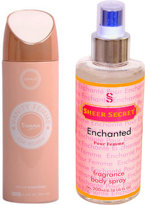 

Armaf VANITY ESSENCE WOMEN 200 ML with SHEER SECRET ENCHANTED WOMEN 200 ML(Set of 2)