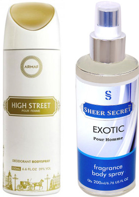 

Armaf HIGH STREET WOMEN 200 ML with SHEER SECRET EXOTIC MEN 200 ML(Set of 2)