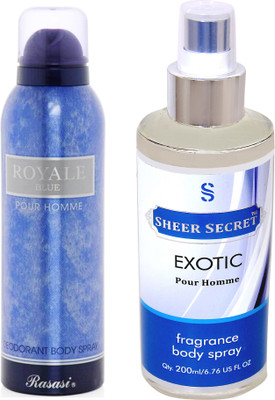 

Rasasi ROYALE BLUE MEN 200 ML with SHEER SECRET EXOTIC MEN 200 ML(Set of 2)