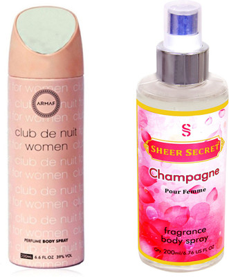 

Armaf CLUB DE NUIT WOMEN 200 ML with SHEER SECRET CHAMPAGNE WOMEN 200 ML(Set of 2)