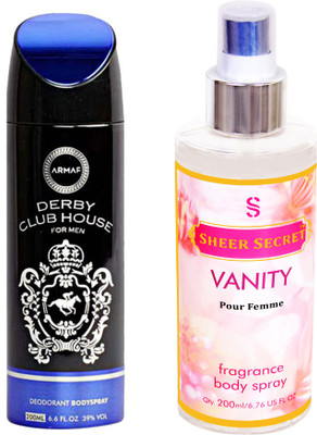 

Armaf DERBY CLUB BLACK MEN 200 ML with SHEER SECRET VANITY WOMEN 200 ML(Set of 2)