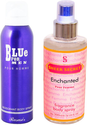 

Rasasi BLUE FOR MEN 200 ML with SHEER SECRET ENCHANTED WOMEN 200 ML(Set of 2)