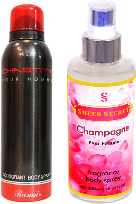 

Rasasi CHASTITY MEN 200 ML with SHEER SECRET CHAMPAGNE WOMEN(Set of 2)