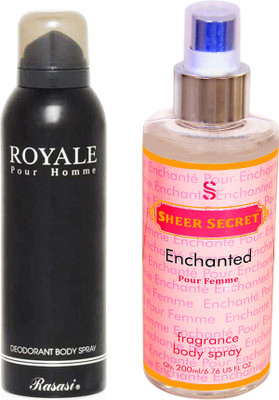 

Rasasi ROYALE BLACK 200 ML with SHEER SECRET ENCHANTED WOMEN 200 ML(Set of 2)