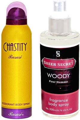 

Rasasi CHASTITY WOMEN 200 ML with SHEER SECRET WOODY MEN 200 ML(Set of 2)