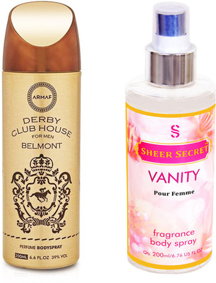 

Armaf DERBY CLUB BELMONT MEN 200 ML with SHEER SECRET VANITY WOMEN 200 ML(Set of 2)