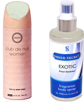 

Armaf CLUB DE NUIT WOMEN 200 ML with SHEER SECRET EXOTIC MEN 200 ML(Set of 2)