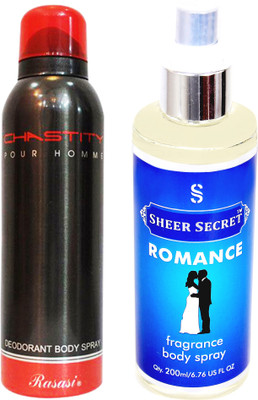 

Rasasi CHASTITY MEN 200 ML with SHEER SECRET ROMANCE 200 ML(Set of 2)