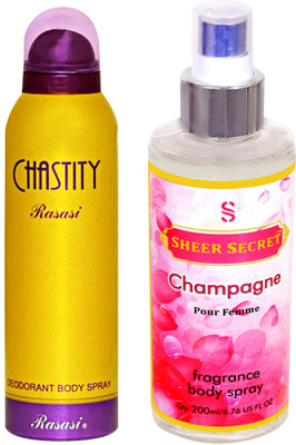 

Rasasi CHASTITY WOMEN 200 ML with SHEER SECRET CHAMPAGNE WOMEN(Set of 2)