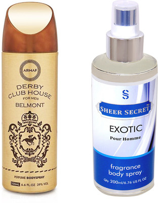 

Armaf DERBY CLUB BELMONT MEN 200 ML with SHEER SECRET EXOTIC MEN 200 ML(Set of 2)