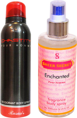 

Rasasi CHASTITY MEN 200 ML with SHEER SECRET ENCHANTED WOMEN 200 ML(Set of 2)