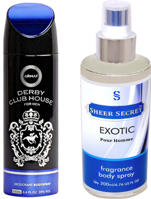 

Armaf DERBY CLUB BLACK MEN 200 ML with SHEER SECRET EXOTIC MEN 200 ML(Set of 2)