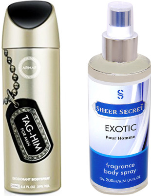 

Armaf TAG HIM MEN 200 ML with SHEER SECRET EXOTIC MEN 200 ML(Set of 2)