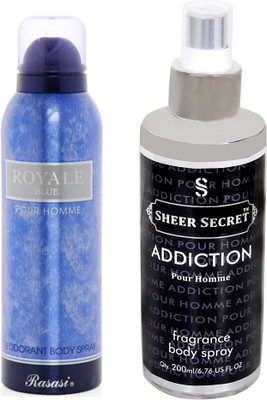 

Rasasi ROYALE BLUE MEN 200 ML with SHEER SECRET ADDICTION MEN 200 ML(Set of 2)