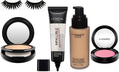 

Imported Eyelashes, Mac Studio Fix Compact, Waterweight Foundation, Blusher With L'oreal Primer(Set of 5)