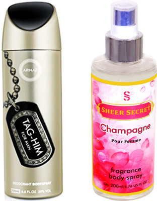 

Armaf TAG HIM MEN 200 ML with SHEER SECRET CHAMPAGNE WOMEN 200 ML(Set of 2)
