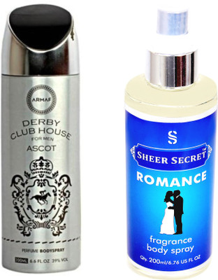 

Armaf DERBY CLUB ASCOT MEN 200 ML with SHEER SECRET ROMANCE 200 ML(Set of 2)