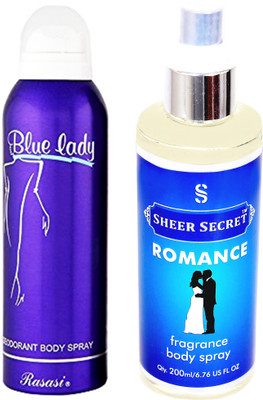 

Rasasi BLUE LADY WOMEN 200 ML with SHEER SECRET ROMANCE 200 ML(Set of 2)