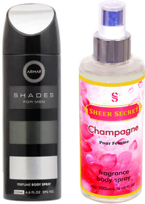 

Armaf SHADES MEN 200 ML with SHEER SECRET CHAMPAGNE WOMEN 200 ML(Set of 2)